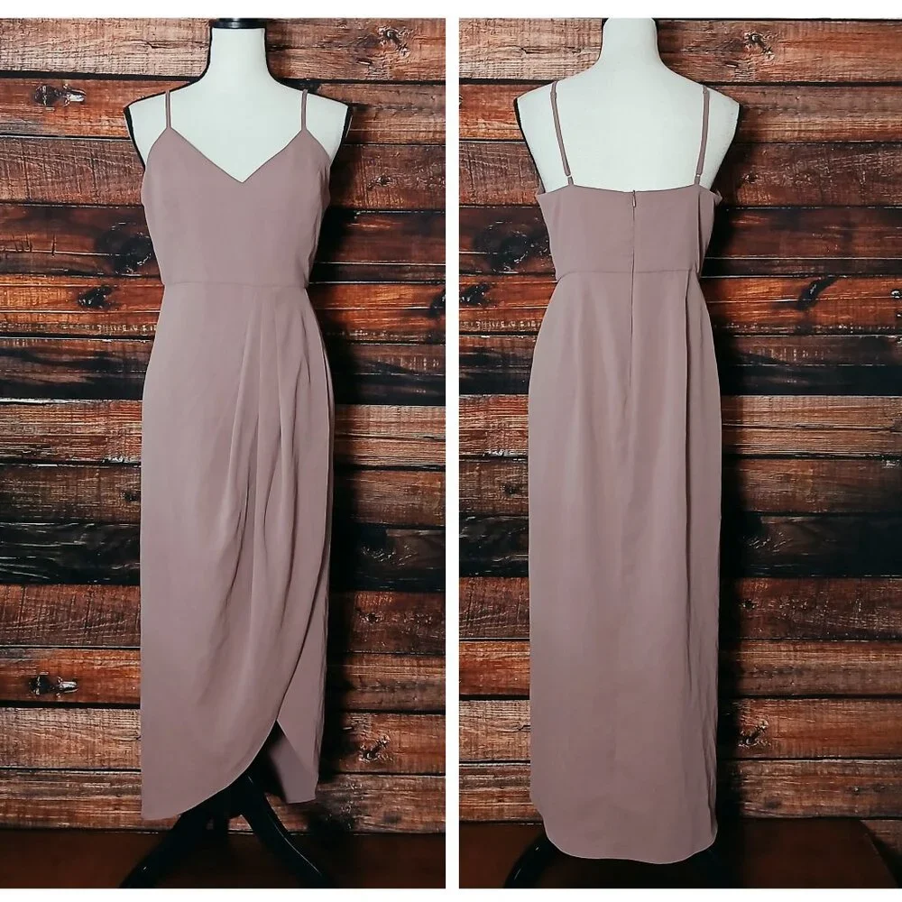 Lulus Midi Dress M Reinette Mauve Hi Low Adjustable Straps Zip Back - Picture 3 of 7